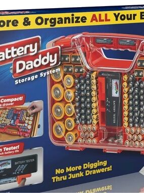 Red Battery Storage Organizer with Tester